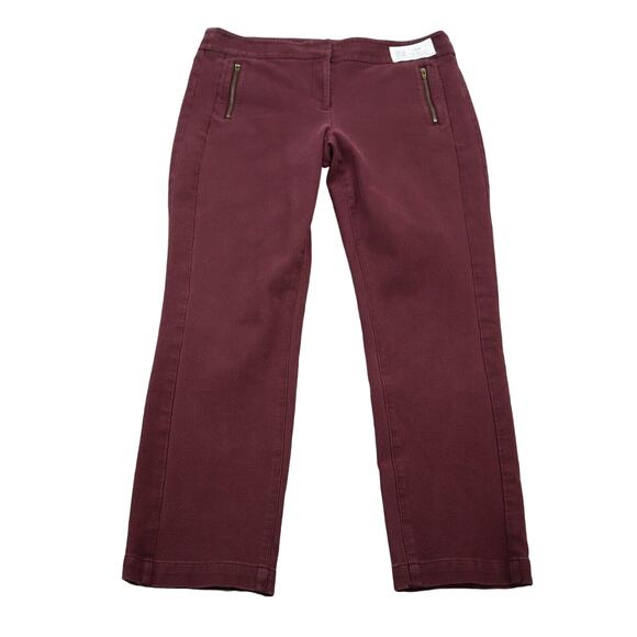 Loft Pants Womens 10 Maroon Marisa Skinny High Rise Ankle Cropped Zip Pockets - Picture 1 of 16